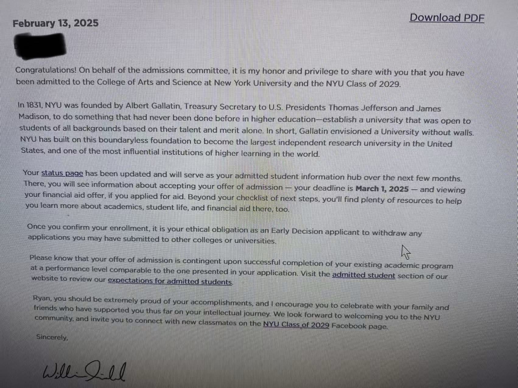 New York University    入學通知信小圖