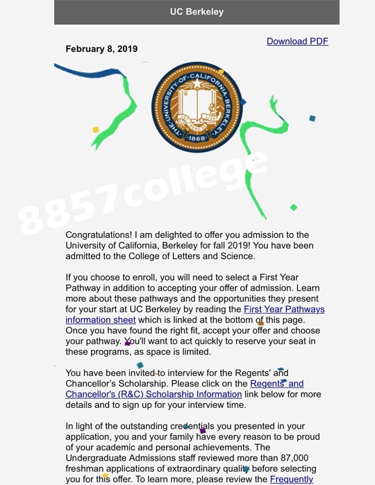 UC Berkeley 入學通知信小圖
