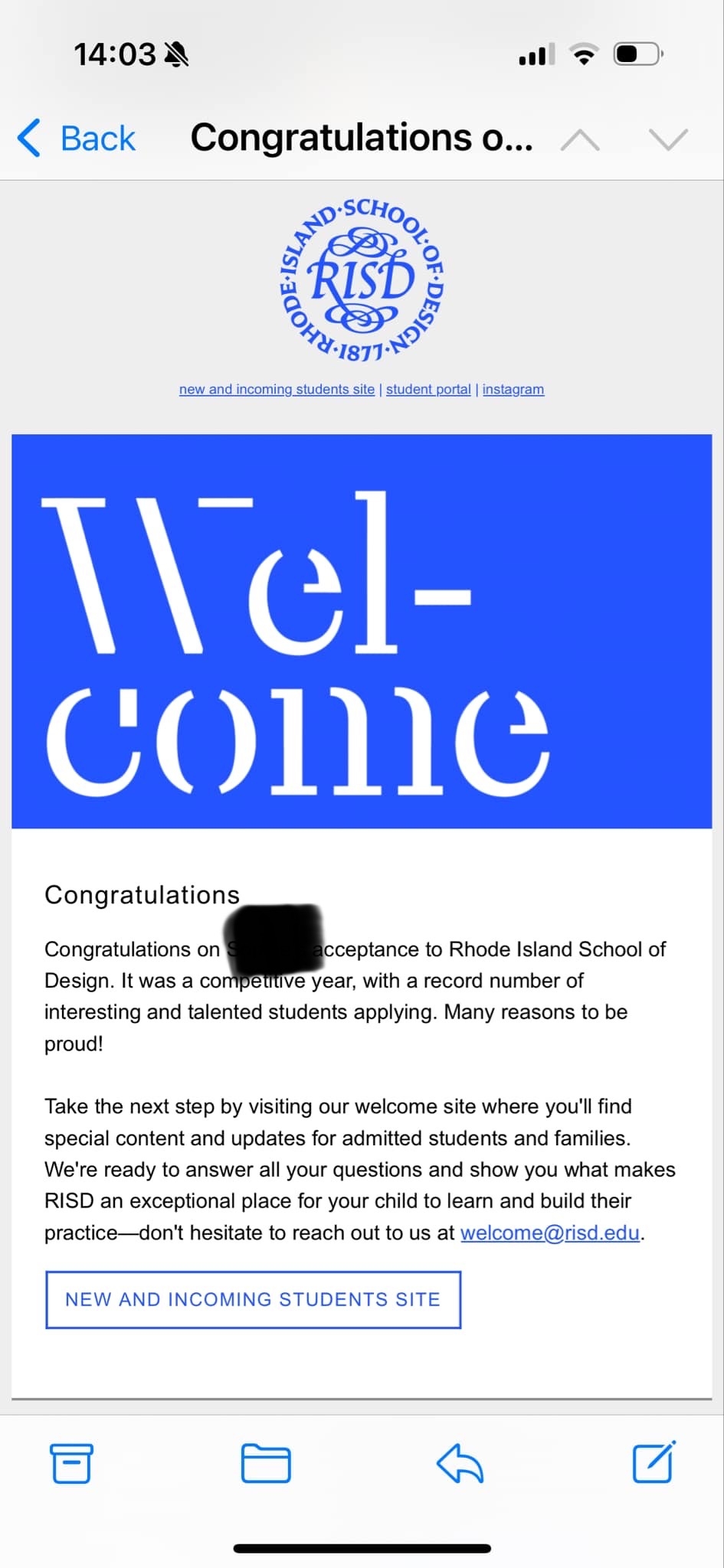 Rhode Island School of Design 入學通知信小圖