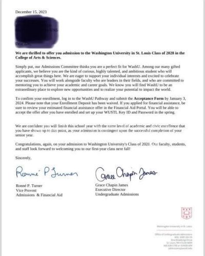 Washington University in St. Louis  入學通知信小圖