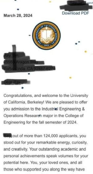 UC Berkeley  入學通知信小圖