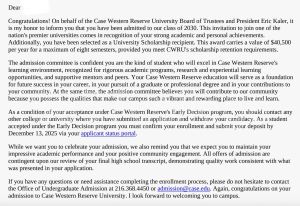 Case Western Reserve University 入學通知信小圖